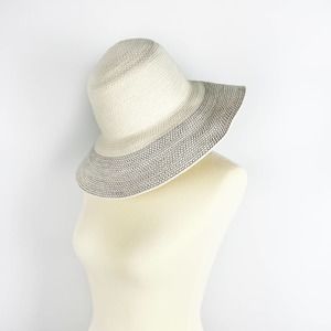 J Crew cotton blend woven sun hat packable travel beach beige tan off white M/L